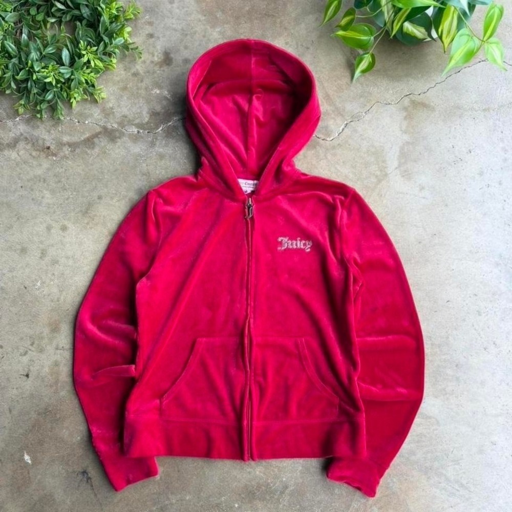 Y2K Juicy Couture red velour zip up hoodie size medium